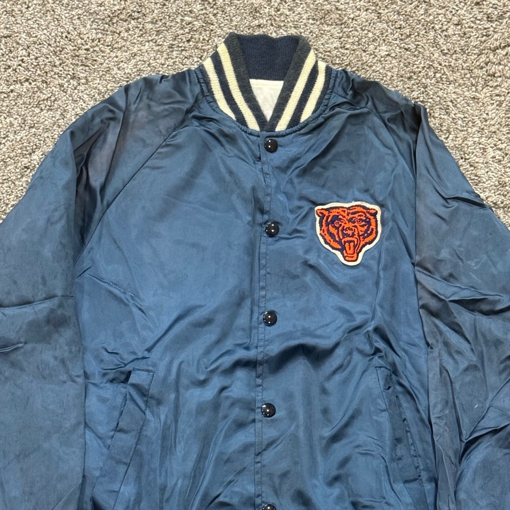 Vintage 80s Chicago Bears Satin Jacket Active Generation Varsity Navy Mens M - Picture 2 of 5